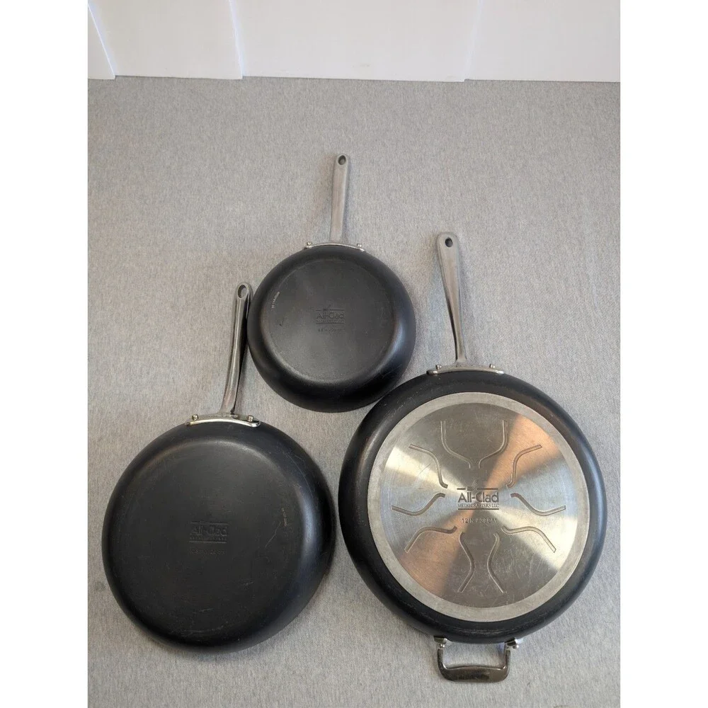 All-Clad 3-Piece Nonstick Frying Pan Set Black w Stainless Handles Electric/Gas